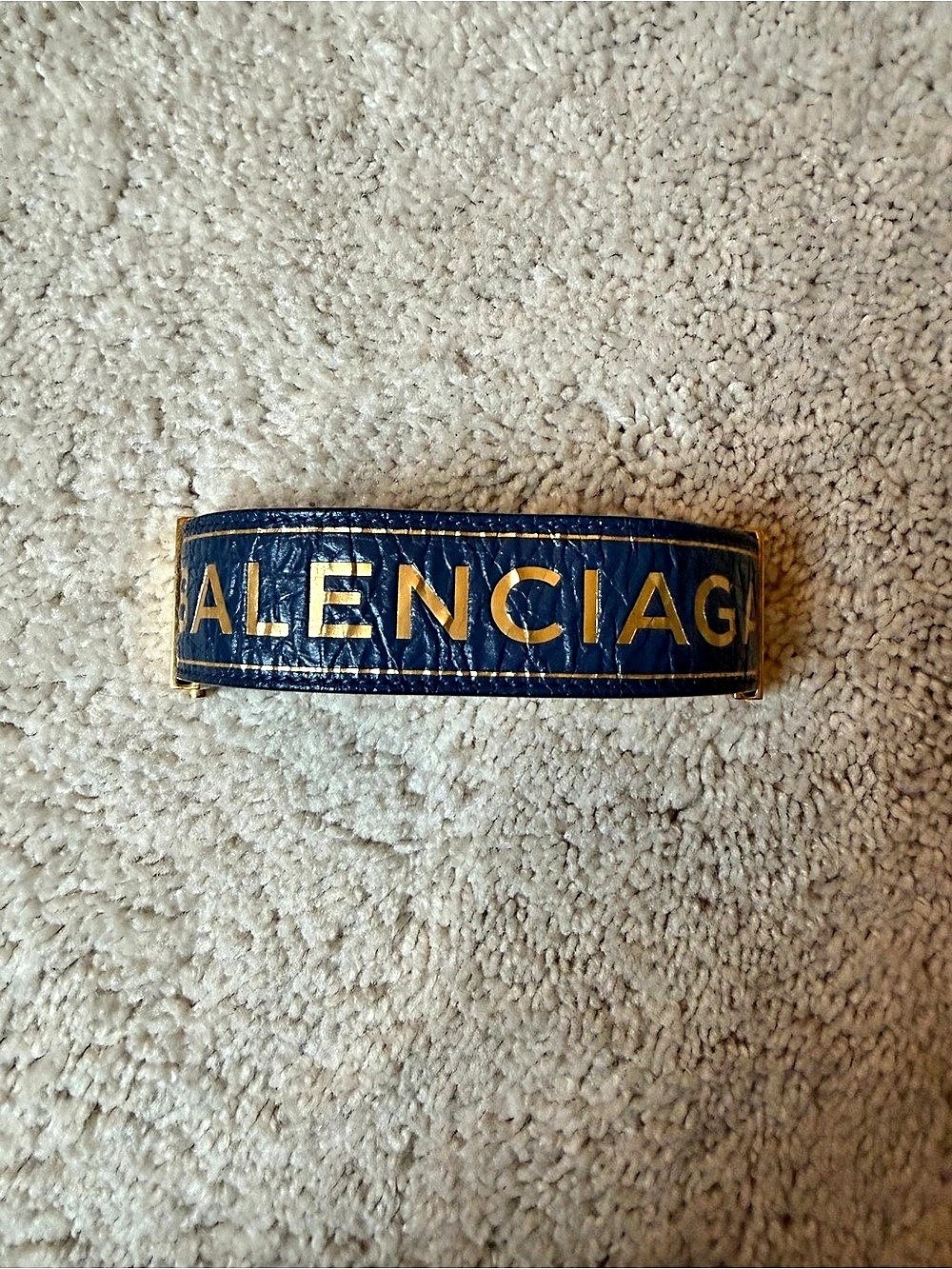 Balenciaga Papier Gold Logo Cuff Bracelet Blue & Gold